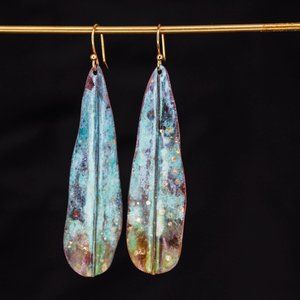 Blue and patina abstract theme earrings